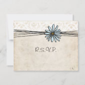 Vintage Blue Daisy Wedding RSVP Kaartje (Achterkant)