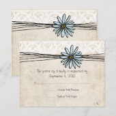 Vintage Blue Daisy Wedding RSVP Kaartje (Voorkant / Achterkant)