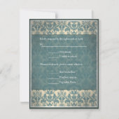 Vintage Blue Damask bruiloft RSVP (Voorkant)
