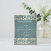 Vintage Blue Damask bruiloft RSVP Kaartje (Staand voorkant)