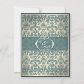 Vintage Blue Damask bruiloft RSVP Kaartje (Achterkant)