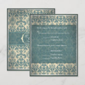 Vintage Blue Damask bruiloft RSVP Kaartje (Voorkant / Achterkant)