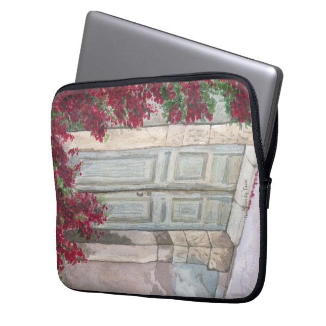 Vintage Blue Door  Laptop Sleeve (Voorkant Links)