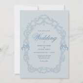Vintage Blue Elegant Wedding Invitation Kaart (Voorkant)