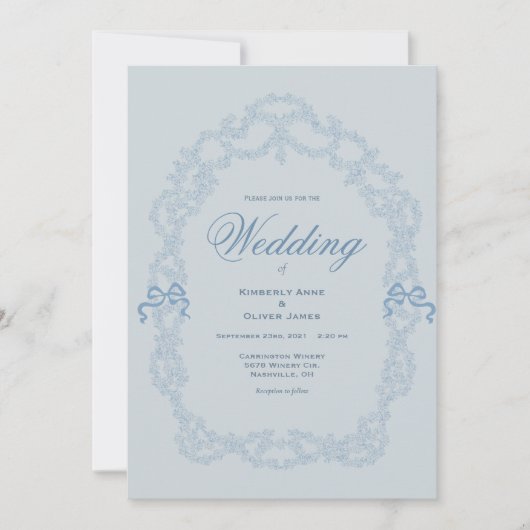 Vintage Blue Elegant Wedding Invitation Kaart (Voorkant)
