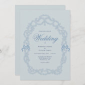 Vintage Blue Elegant Wedding Invitation Kaart (Voorkant / Achterkant)