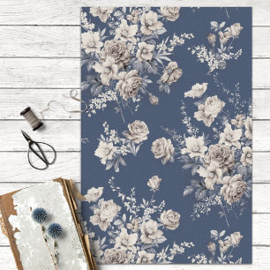Vintage Blue en Cream Wedding Floral-ontkoppeling Tissuepapier