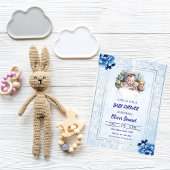 Vintage Blue Floral Baby Shower Invitation Kaart