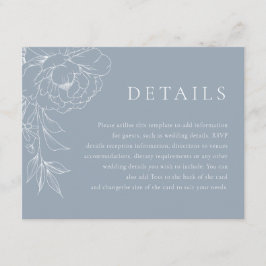 Vintage Blue Floral Coastal Wedding Details Informatiekaartje