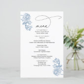 Vintage Blue Floral Modern Script Wedding Menu (Staand voorkant)