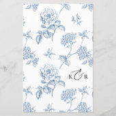Vintage Blue Floral Modern Script Wedding Menu (Achterkant)