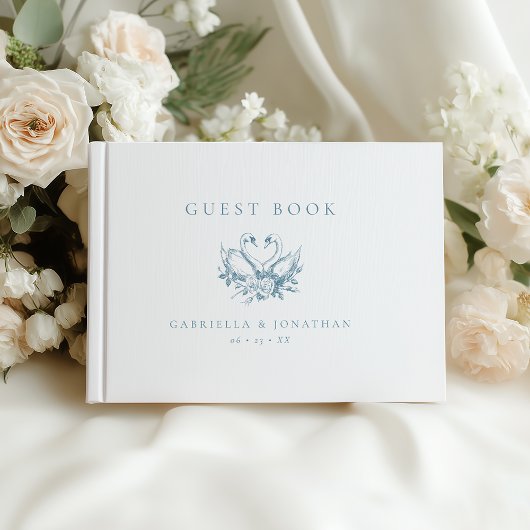 Vintage Blue Floral Swans Wedding Gastenboek