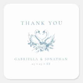 Vintage Blue Floral Swans Wedding Thank You Vierkante Sticker