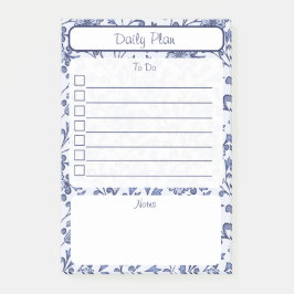 Vintage Blue Floral To-Do List Notepad 4"x6" Post-it® Notes