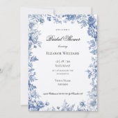 Vintage Blue Floral Toile Bridal Shower Kaart (Voorkant)