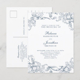 Vintage Blue Floral Wedding Briefkaart