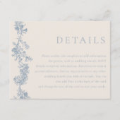 Vintage Blue Floral Wedding Details Informatiekaartje (Voorkant)