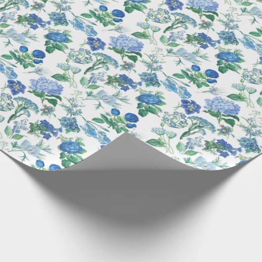 Vintage Blue Flowers Cadeaupapier (Hoek)