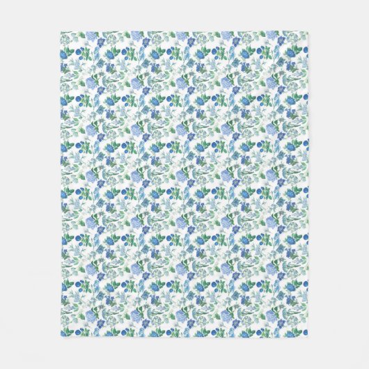 Vintage Blue Flowers Fleece Blanket (Voorkant)