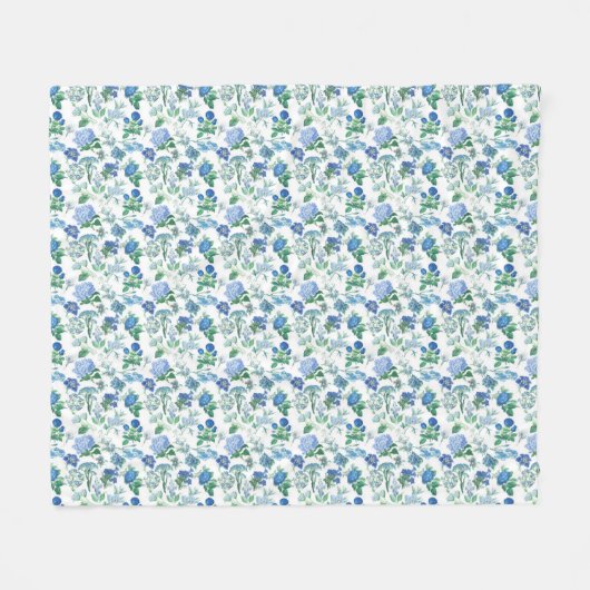 Vintage Blue Flowers Fleece Blanket (Voorkant (Horizontaal))