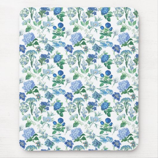 Vintage Blue Flowers Notebook Muismat (Voorkant)