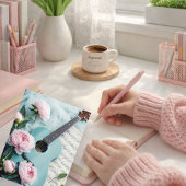 Vintage Blue Guitar & White Flower Art Postcard |  Briefkaart