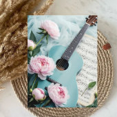 Vintage Blue Guitar & White Flower Art Postcard |  Briefkaart