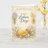 Vintage Blue Harvest Happy Labor Day Kaart (Gele Bloem)