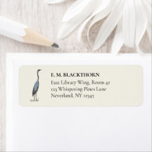 Vintage Blue Heron Hand-Drawn Birdwatcher Address