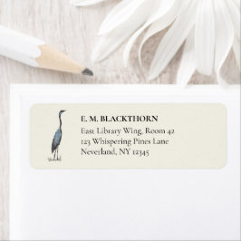 Vintage Blue Heron Hand-Drawn Birdwatcher Address Etiket