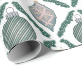 Vintage Blue Holiday Ornaments Wrapping Paper Cadeaupapier (Rol Hoek)