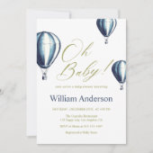 Vintage Blue Hot Air Balloon Baby Shower  Kaart (Voorkant)