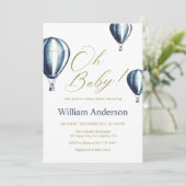 Vintage Blue Hot Air Balloon Baby Shower  Kaart (Staand voorkant)