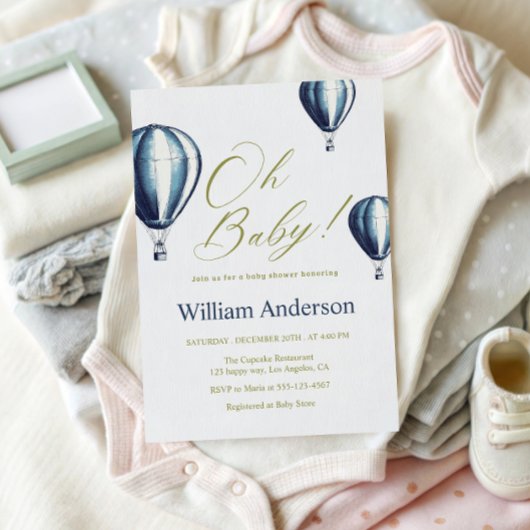 Vintage Blue Hot Air Balloon Baby Shower  Kaart