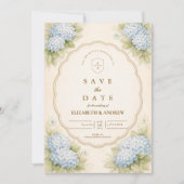 Vintage Blue Hydrangea Garden Wedding Save The Date (Voorkant)