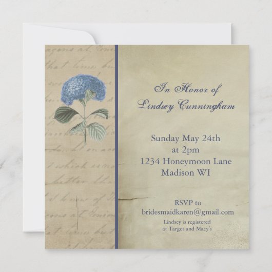 Vintage Blue Hydrangea Vrijgezellenfeest Kaart (Achterkant)