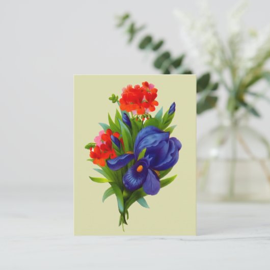Vintage Blue Iris Flower Bouquet Briefkaart (Staand voorkant)