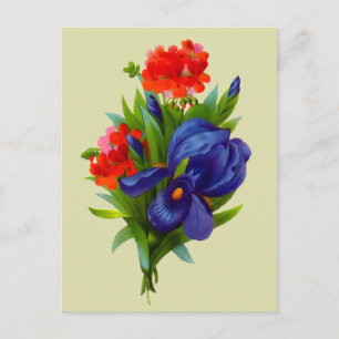 Vintage Blue Iris Flower Bouquet Briefkaart