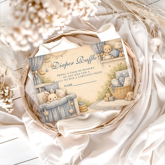 Vintage Blue Jeans Nursery Diapper Raffle Informatiekaartje