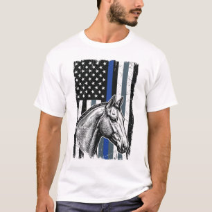 Vintage Blue Line Paard Vlag Vector Design T-shirt