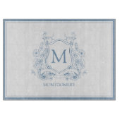 Vintage Blue Monogram Crest Snijplank (Voorkant)