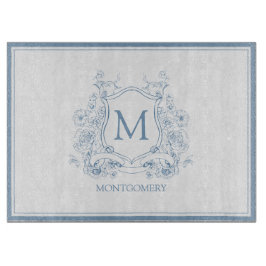 Vintage Blue Monogram Crest Snijplank