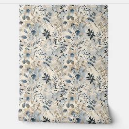Vintage Blue Neutral Floral Behang