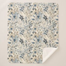 Vintage Blue Neutral Floral Sherpa Blanket Deken