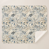 Vintage Blue Neutral Floral Sherpa Blanket Deken (Voorkant (horizontaal))