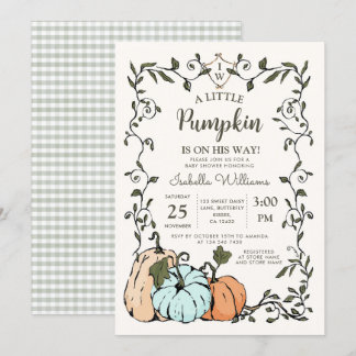 Vintage Blue Orange Pumpkin Boy Baby Shower Kaart