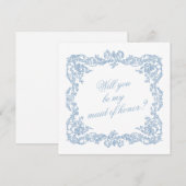 Vintage Blue Ornate Frame Bridesmaid Proposal Card (Voorkant / Achterkant)