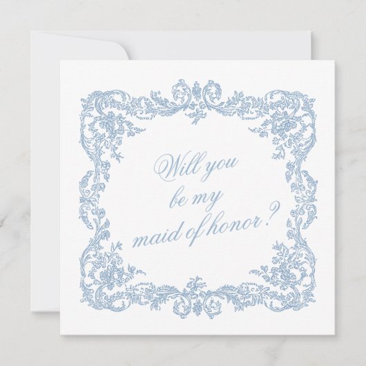 Vintage Blue Ornate Frame Bridesmaid Proposal Card (Voorkant)