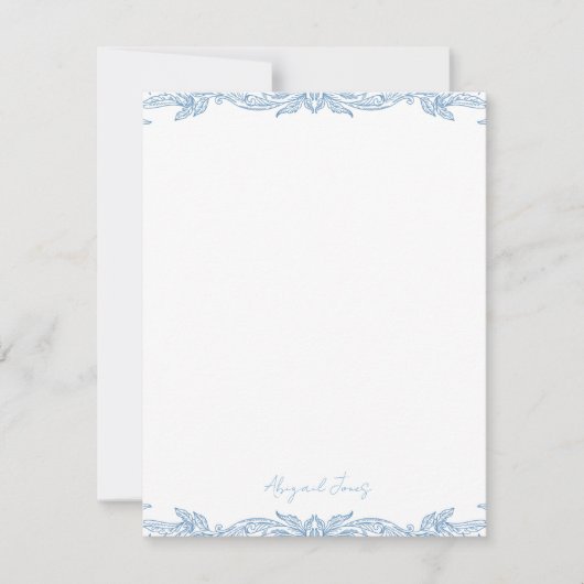 Vintage Blue Personalized Script Name Notitiekaartje (Voorkant)