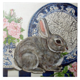 Vintage Blue Rabbit Animal Natuur Dedham Kijk Tegeltje